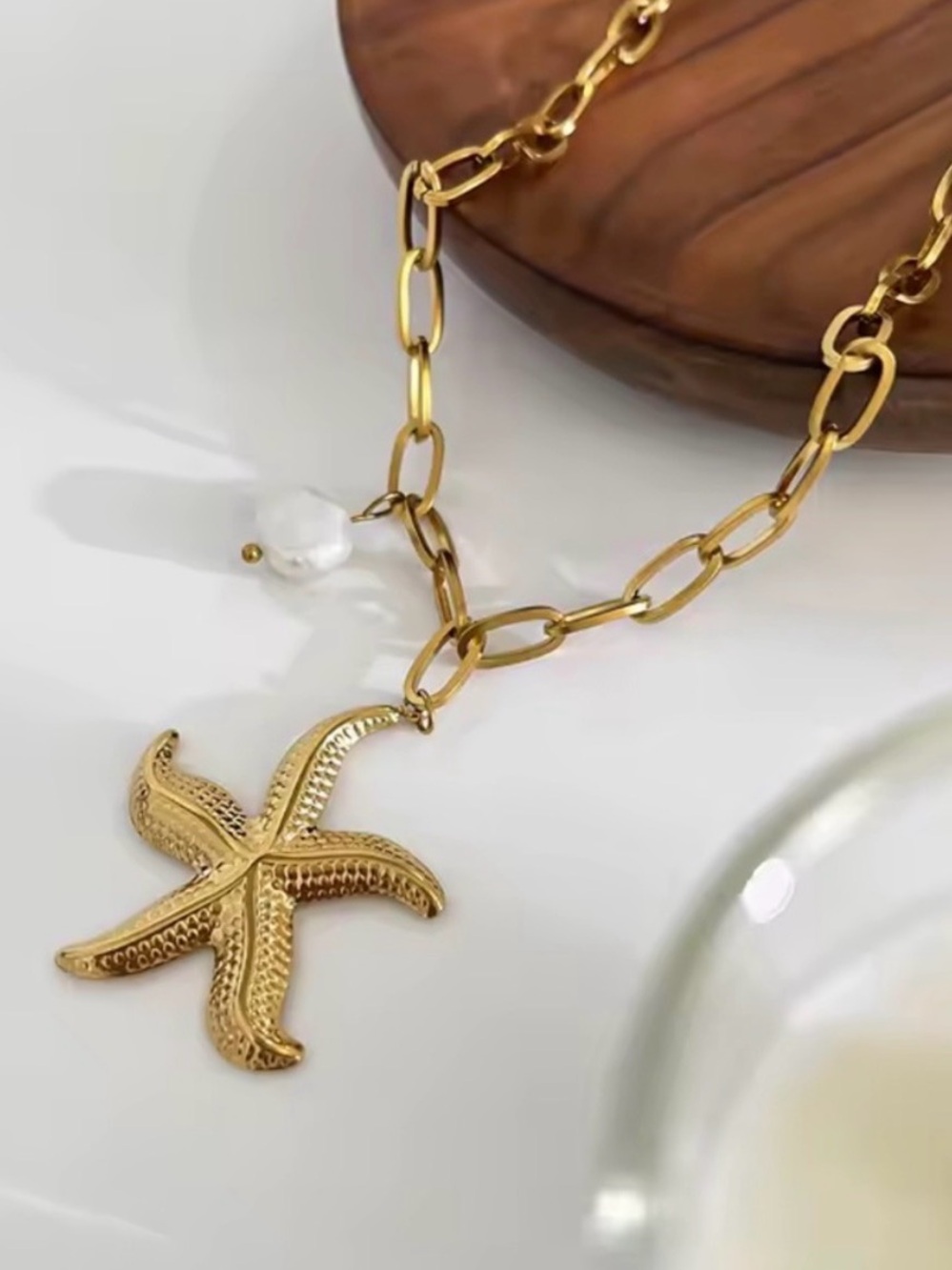 18K Gold Stainless Steel Starfish
Pearl Pendant Necklace - Picture 5 of 6
